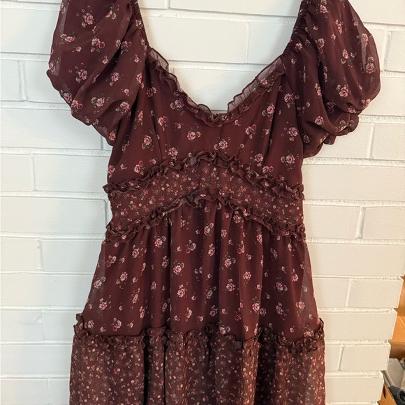 Originality Dresses & Skirts - Floral Puff Sleeve Mini Dress - Brown